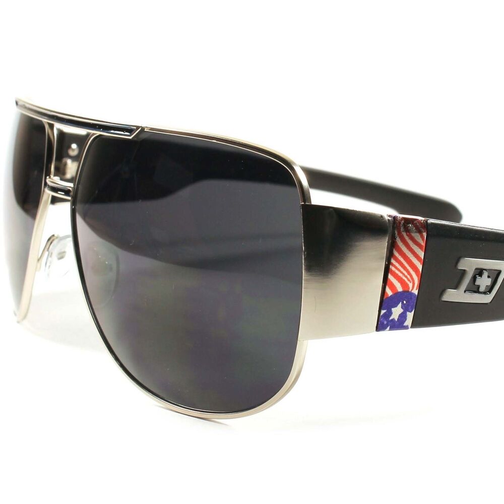 Novelty Mens Womens Silver Rectangle Patriotic American Flag Sunglasses